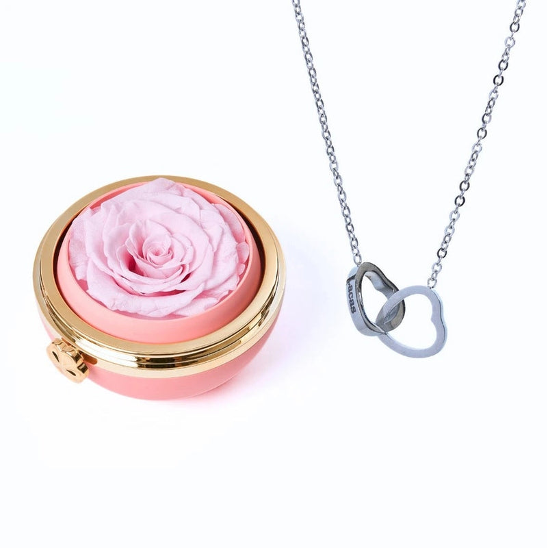 Boule Rose Éternelle et Collier Personnalisé Rose Argent