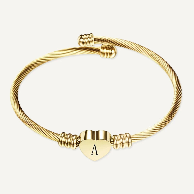 Bracelet Câble Cœur Initiale Gravée Or Lettre A