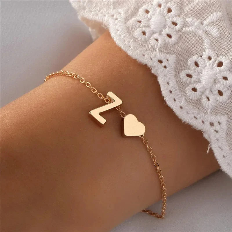 Bracelet Chaîne Initiale Personnalisée et Cœur Doré Lettre Z