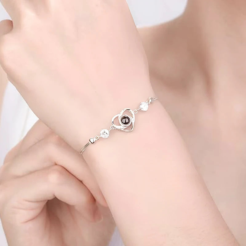 Bracelet Cœur Diamants avec Projection Photo Personnalisée Femme
