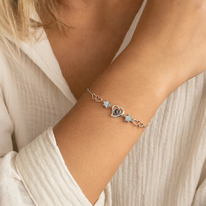 Bracelet Cœur Duo avec Projection Photo Personnalisée Femme