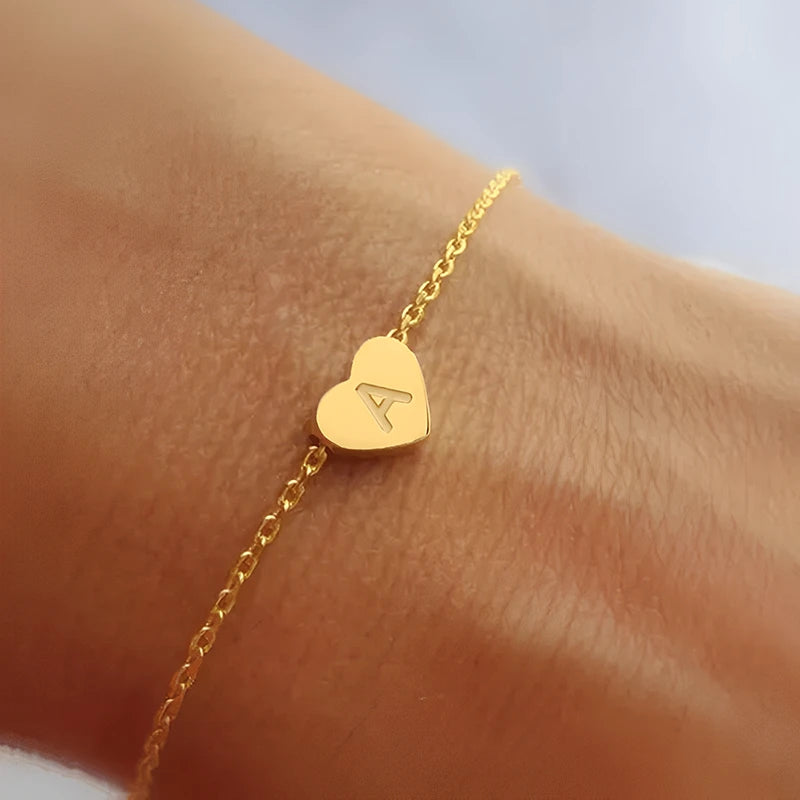 Bracelet Cœur Gravé Initiale Personnalisée Femme