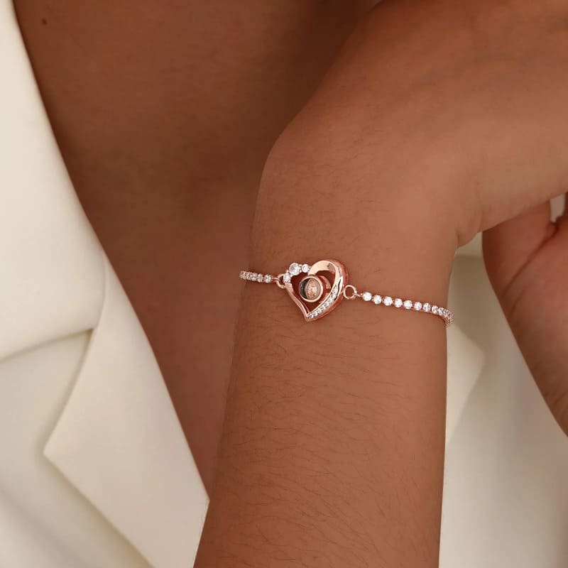 Bracelet Cœur Or 14k Projection Photo Diamant