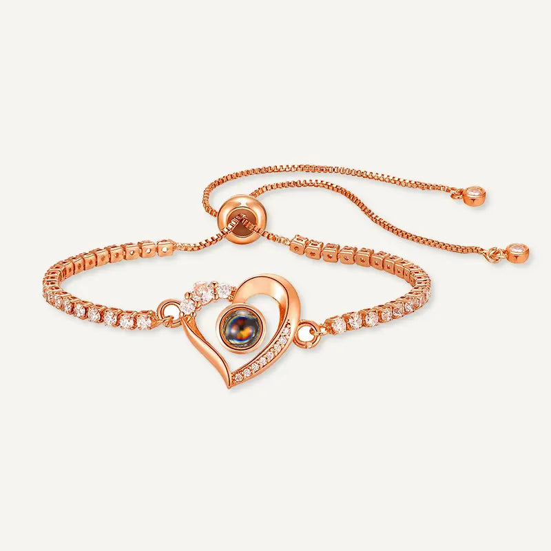 Bracelet Cœur Or 14k Projection Photo Or Rose