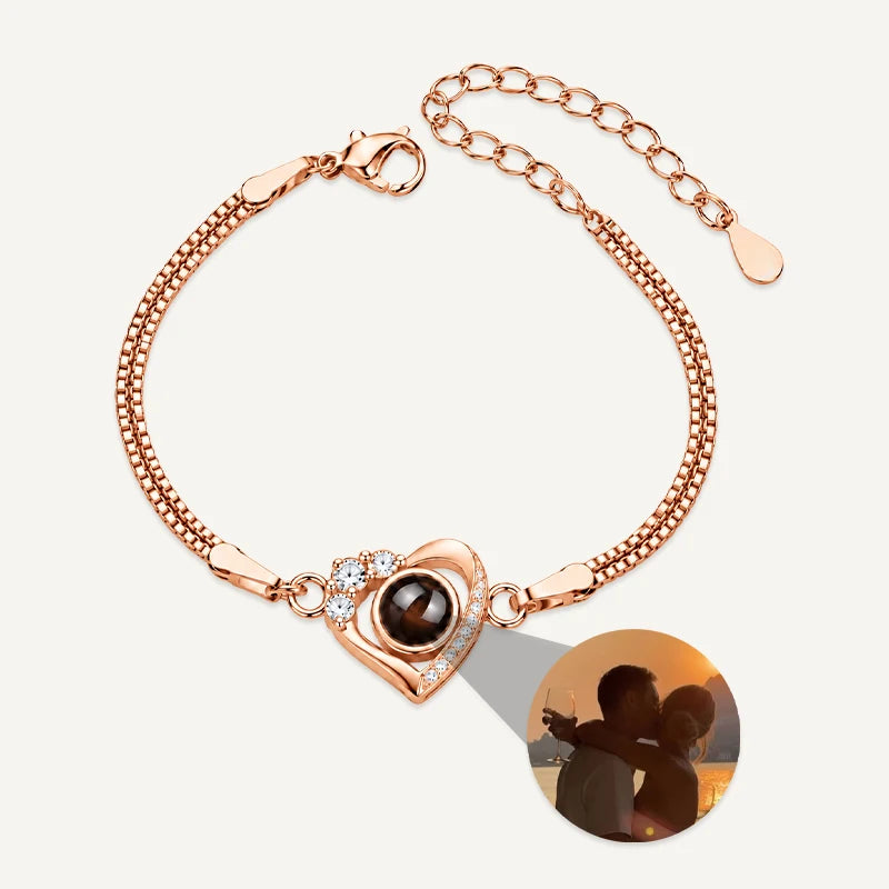 Bracelet Cœur Photo Projection Or Rose