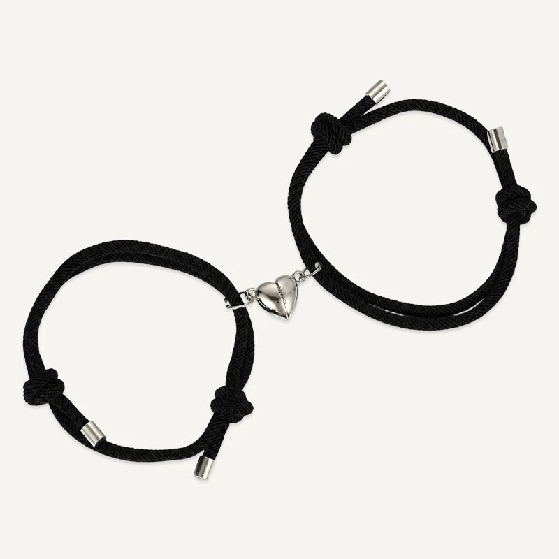 Bracelet Couple Cœur Aimanté Noir