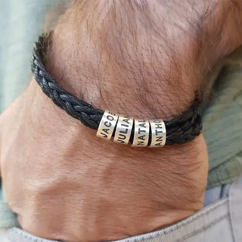 Bracelet en Cuir Tressé Prénoms Personnalisés Homme
