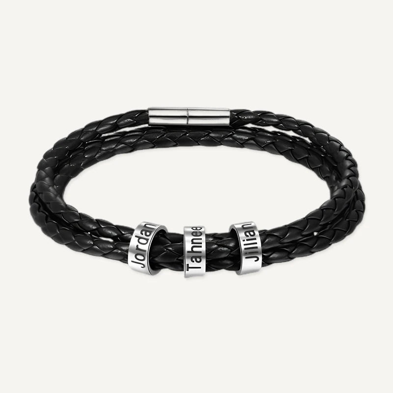 Bracelet en Cuir Tressé Prénoms Personnalisés
