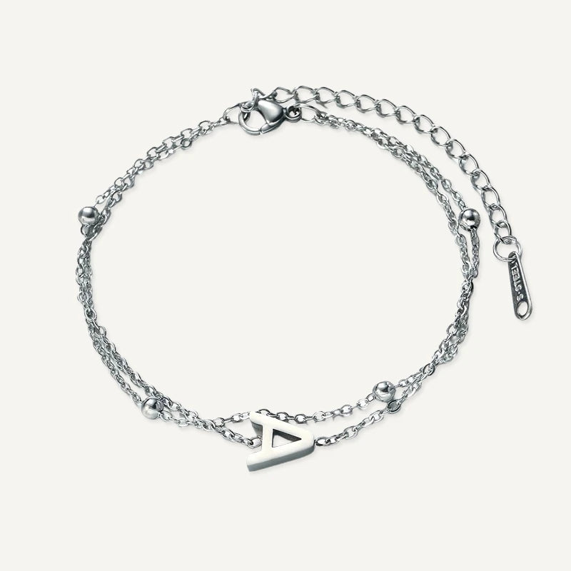 Bracelet Double Chaîne Initiale Argent Lettre A