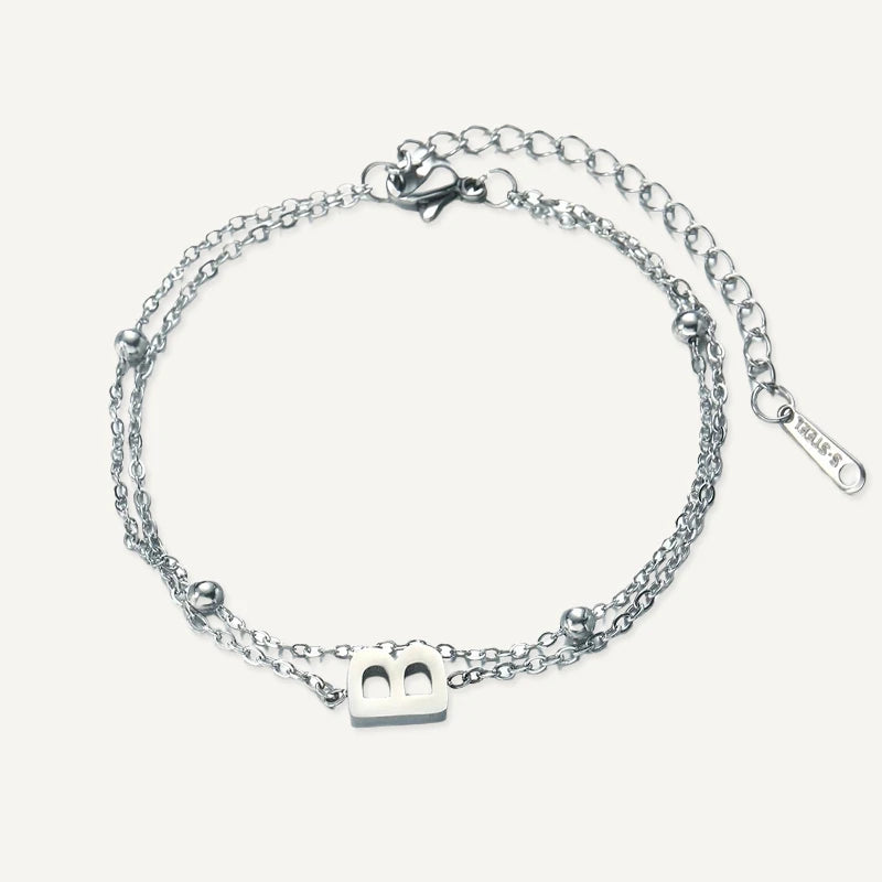 Bracelet Double Chaîne Initiale Argent Lettre B