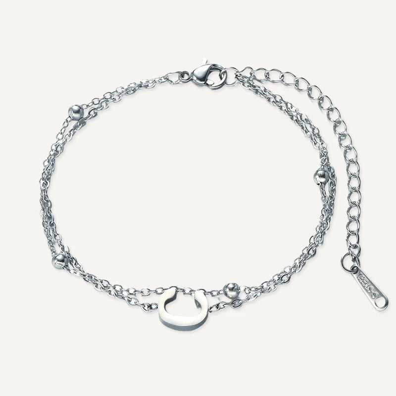 Bracelet Double Chaîne Initiale Argent Lettre C