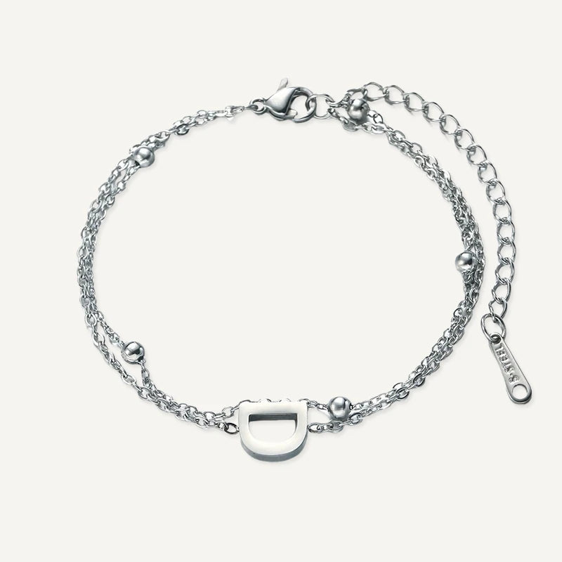 Bracelet Double Chaîne Initiale Argent Lettre D