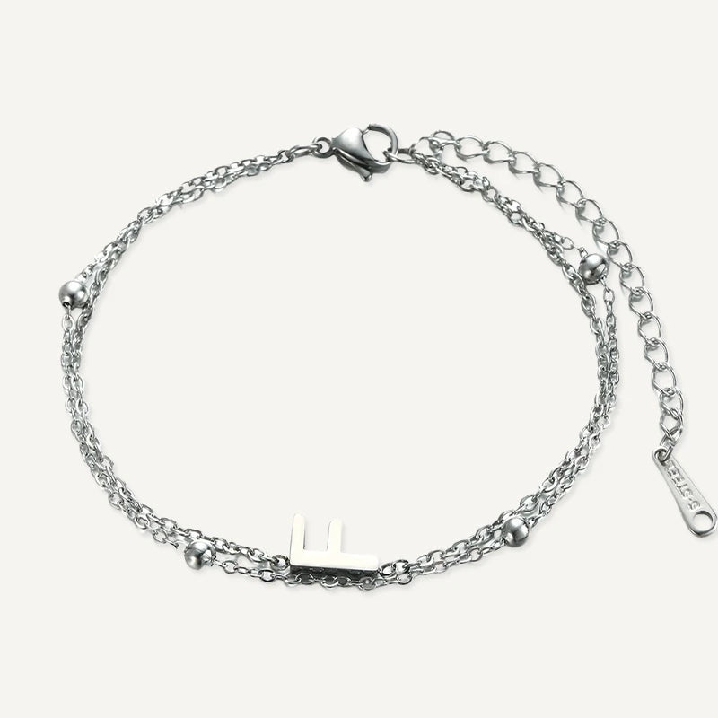 Bracelet Double Chaîne Initiale Argent Lettre F