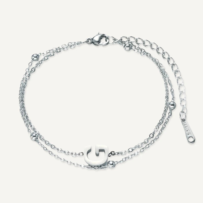 Bracelet Double Chaîne Initiale Argent Lettre G