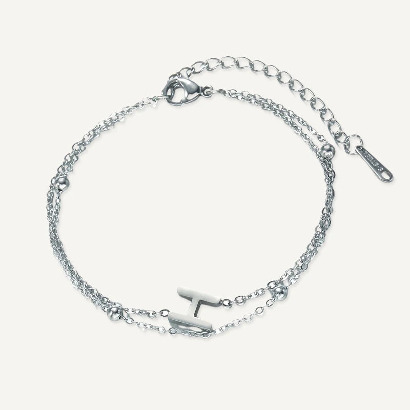 Bracelet Double Chaîne Initiale Argent Lettre H
