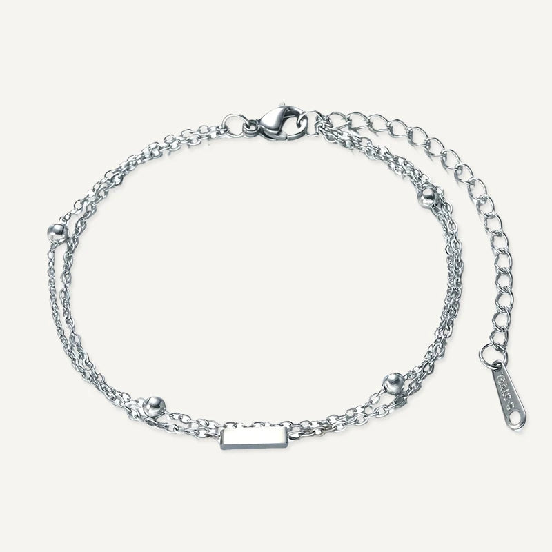 Bracelet Double Chaîne Initiale Argent Lettre I