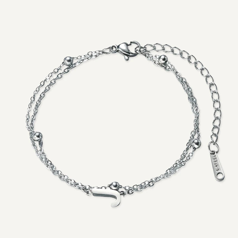 Bracelet Double Chaîne Initiale Argent Lettre J