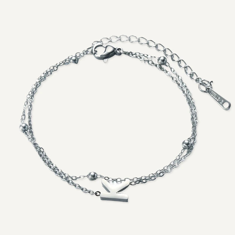 Bracelet Double Chaîne Initiale Argent Lettre K