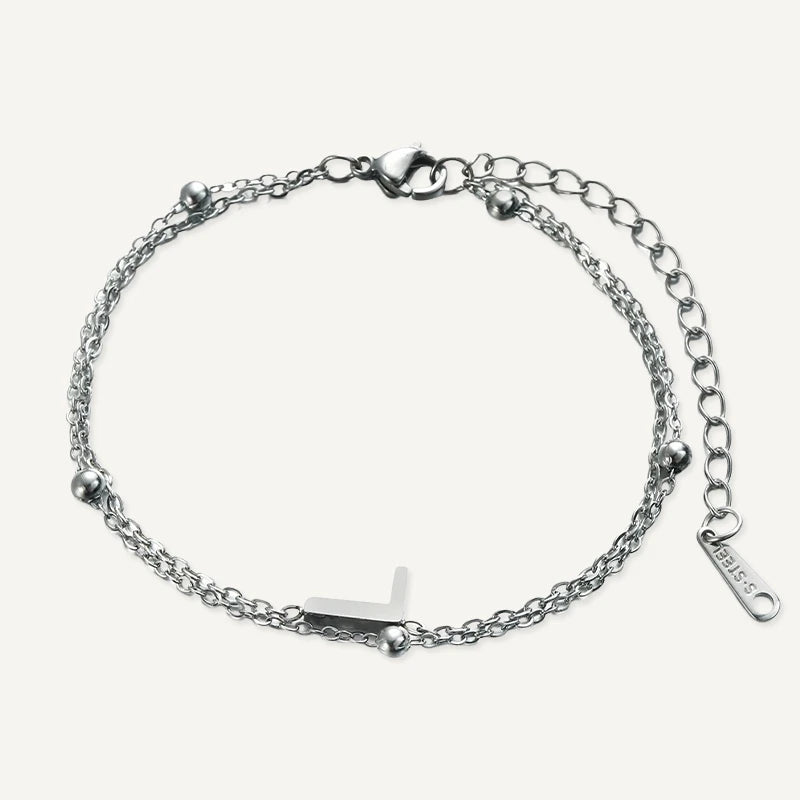 Bracelet Double Chaîne Initiale Argent Lettre L