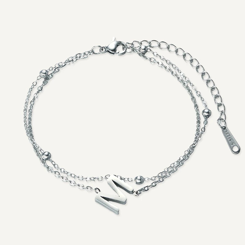 Bracelet Double Chaîne Initiale Argent Lettre M
