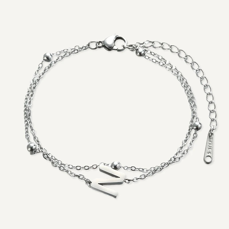 Bracelet Double Chaîne Initiale Argent Lettre N