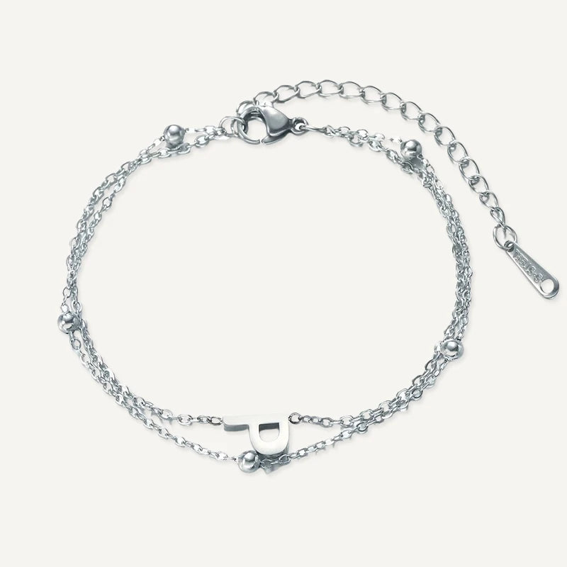 Bracelet Double Chaîne Initiale Argent Lettre P