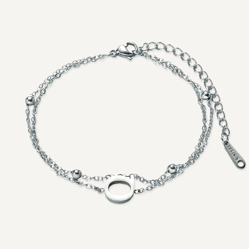 Bracelet Double Chaîne Initiale Argent Lettre Q