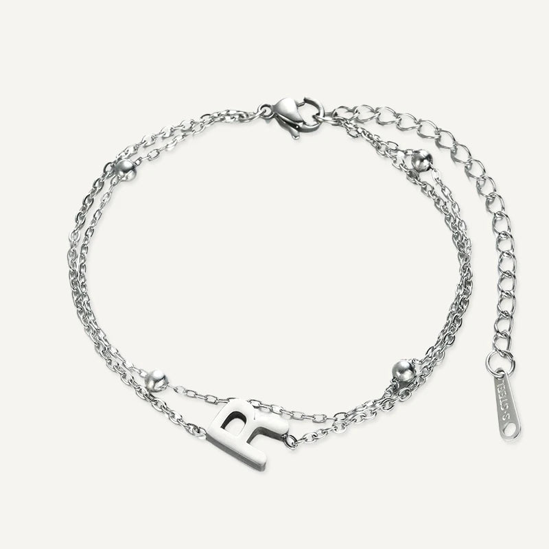Bracelet Double Chaîne Initiale Argent Lettre R