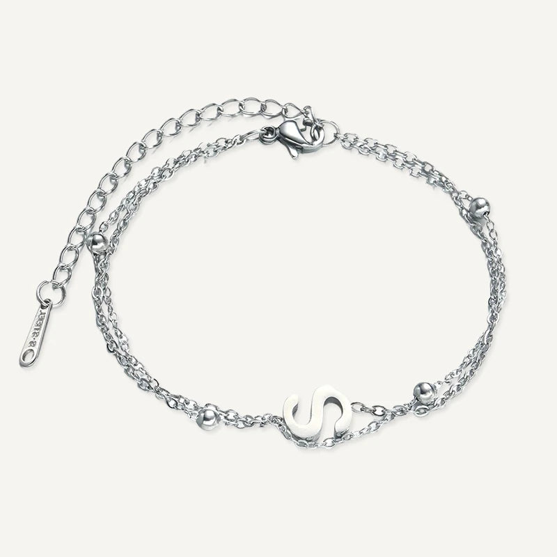Bracelet Double Chaîne Initiale Argent Lettre S