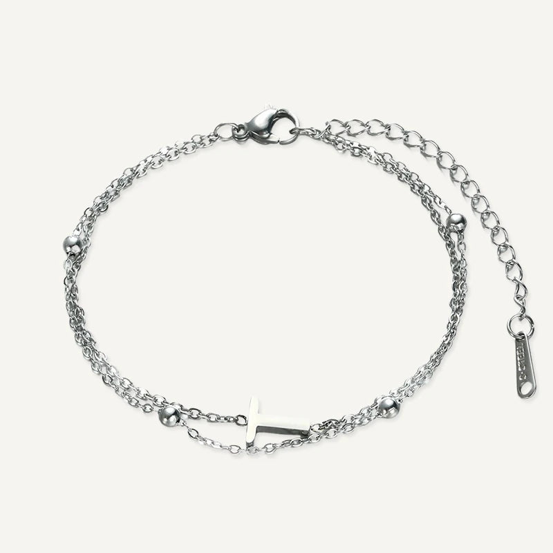 Bracelet Double Chaîne Initiale Argent Lettre T