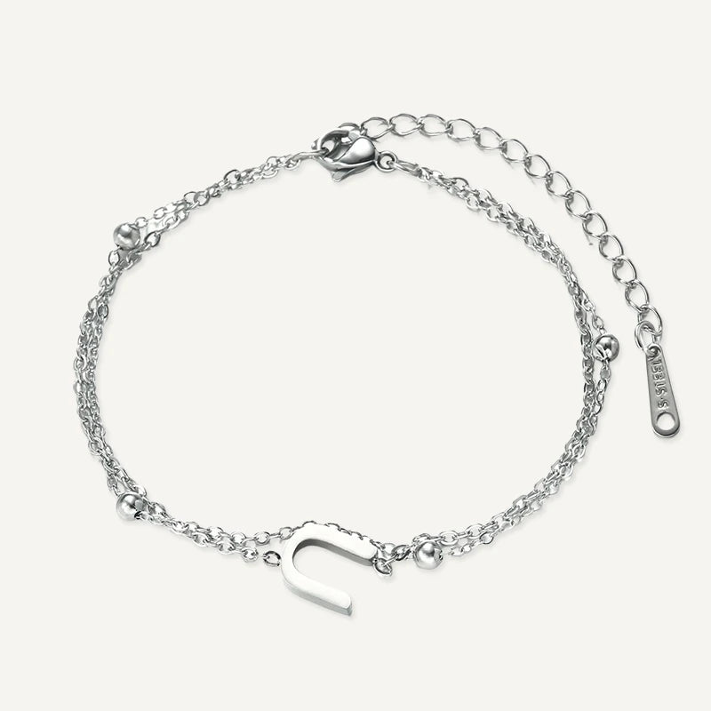 Bracelet Double Chaîne Initiale Argent Lettre U