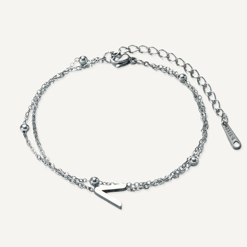 Bracelet Double Chaîne Initiale Argent Lettre V