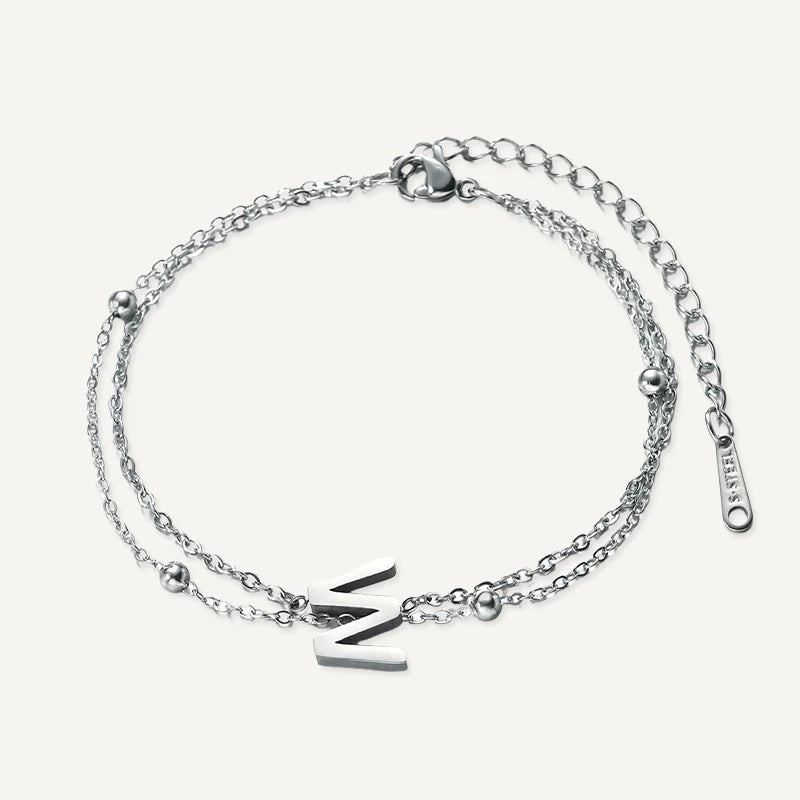 Bracelet Double Chaîne Initiale Argent Lettre W