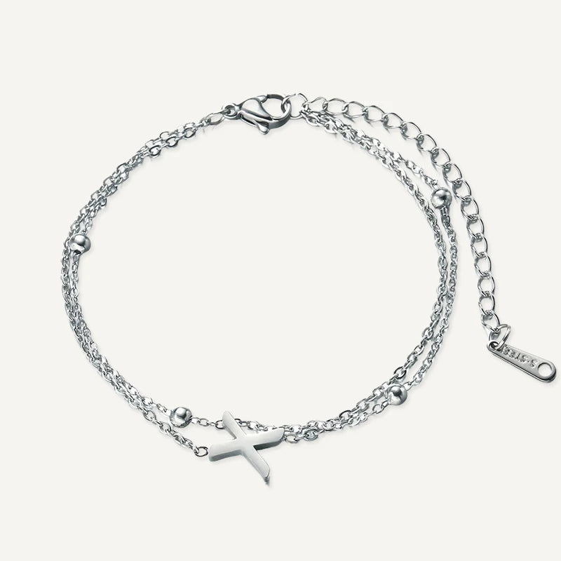 Bracelet Double Chaîne Initiale Argent Lettre X
