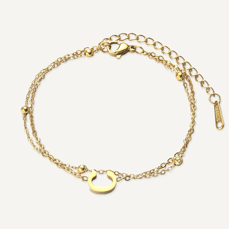 Bracelet Double Chaîne Initiale Or Lettre C
