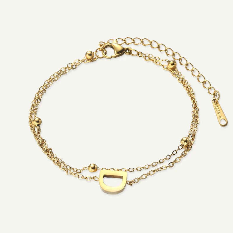 Bracelet Double Chaîne Initiale Or Lettre D