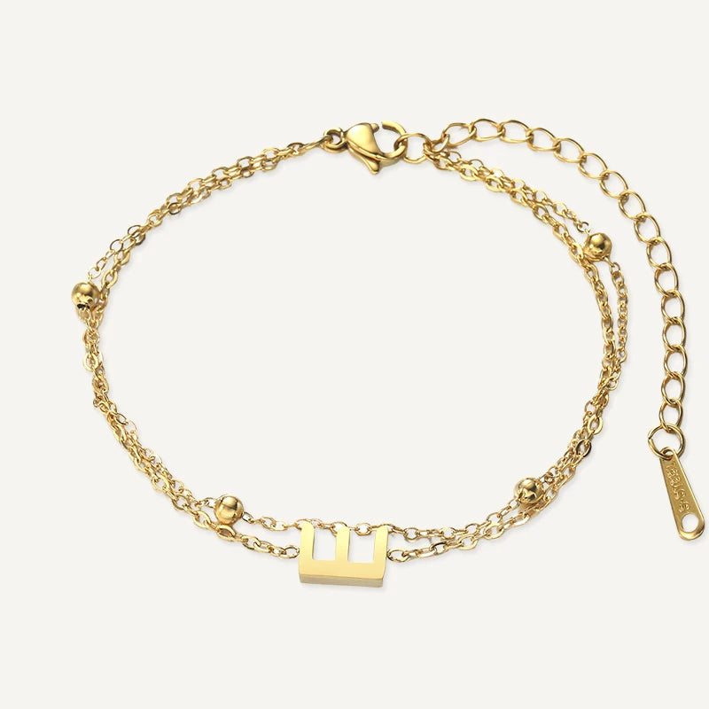 Bracelet Double Chaîne Initiale Or Lettre E