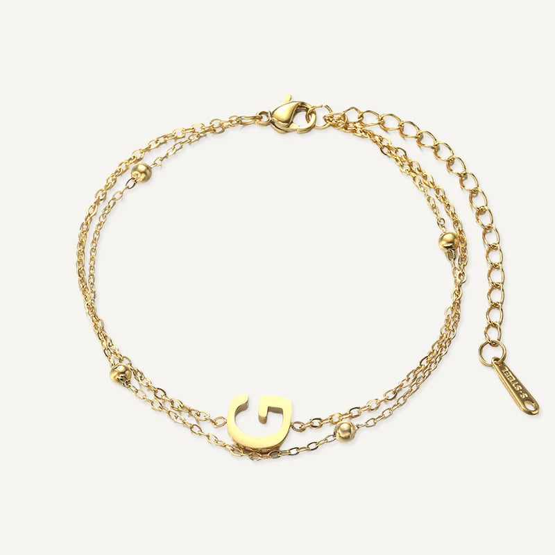 Bracelet Double Chaîne Initiale Or Lettre G