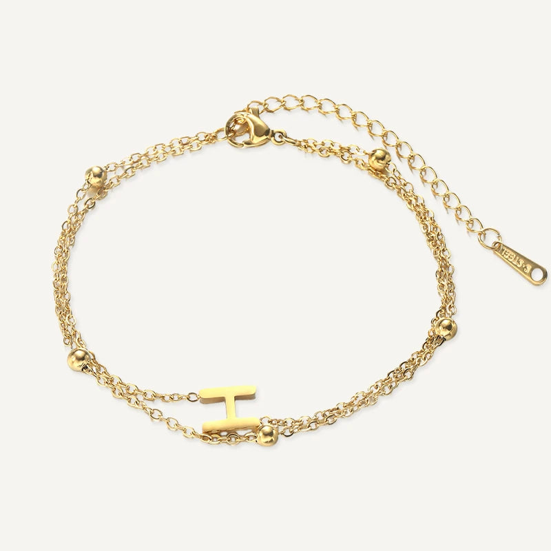 Bracelet Double Chaîne Initiale Or Lettre H