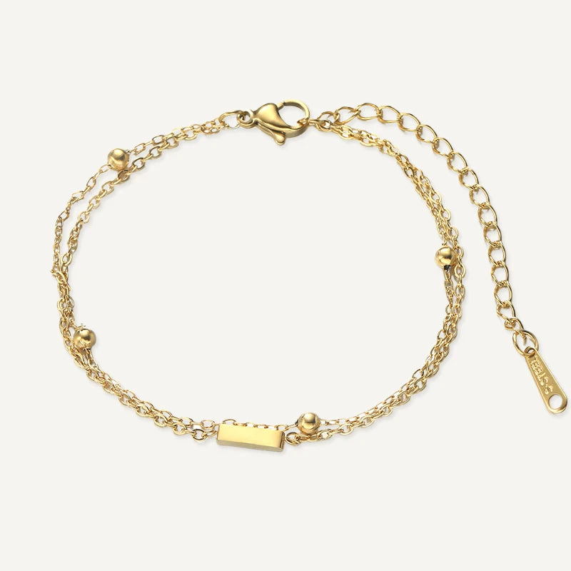 Bracelet Double Chaîne Initiale Or Lettre I