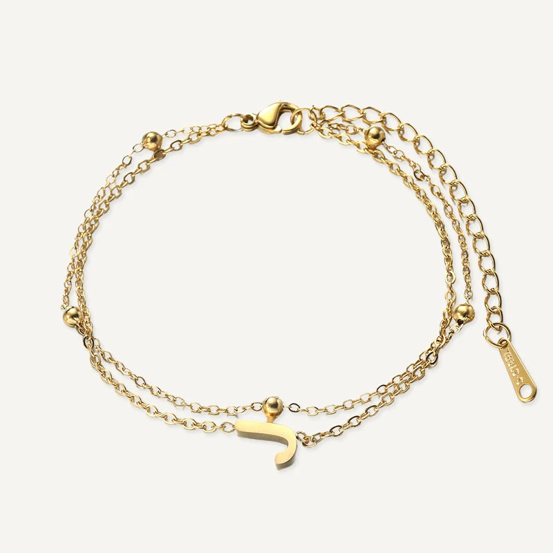 Bracelet Double Chaîne Initiale Or Lettre J