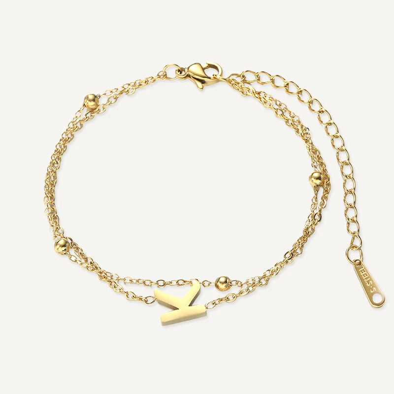 Bracelet Double Chaîne Initiale Or Lettre K