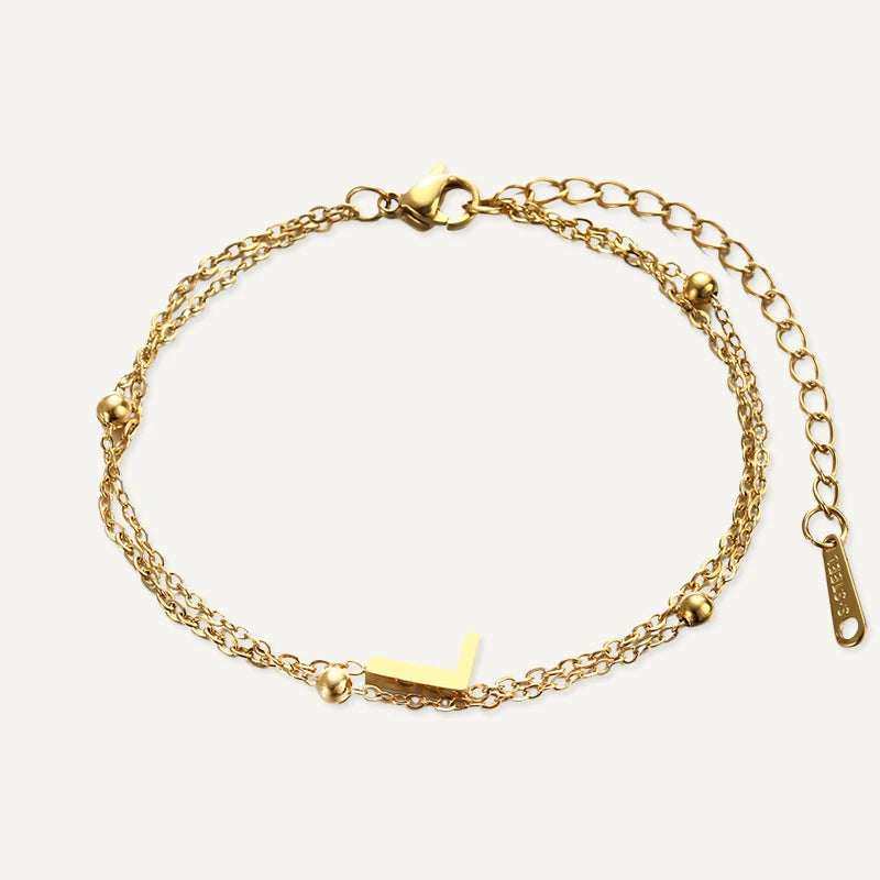 Bracelet Double Chaîne Initiale Or Lettre L
