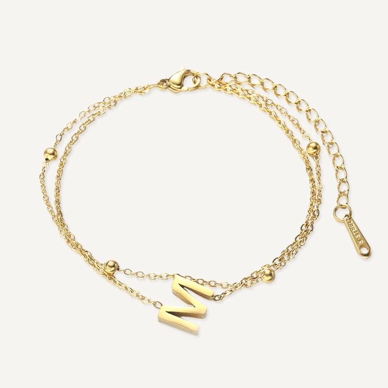 Bracelet Double Chaîne Initiale Or Lettre M