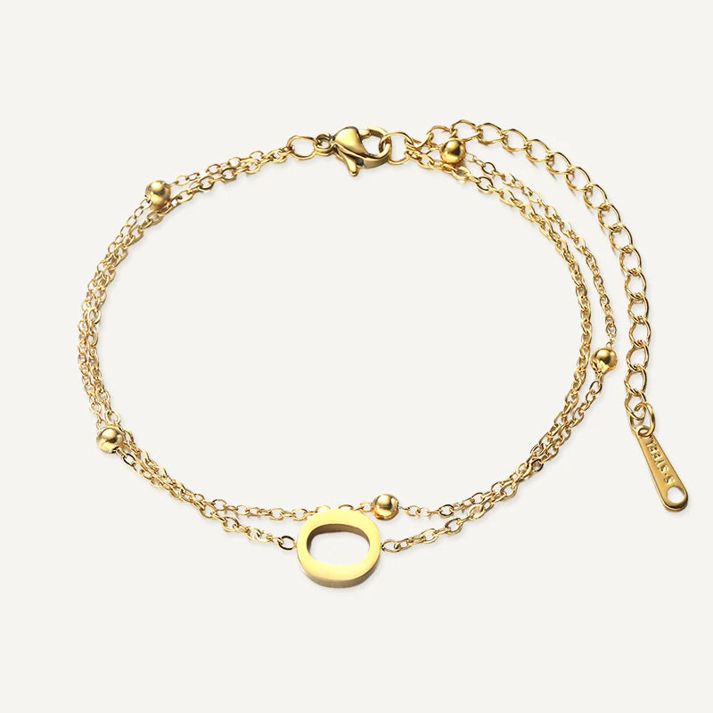 Bracelet Double Chaîne Initiale Or Lettre O