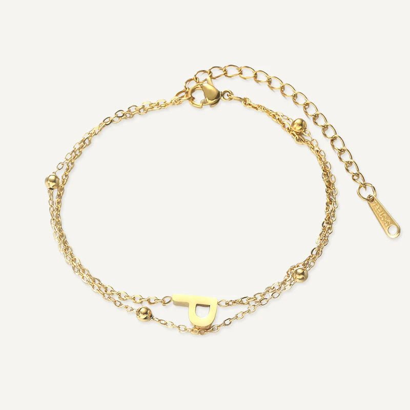 Bracelet Double Chaîne Initiale Or Lettre P
