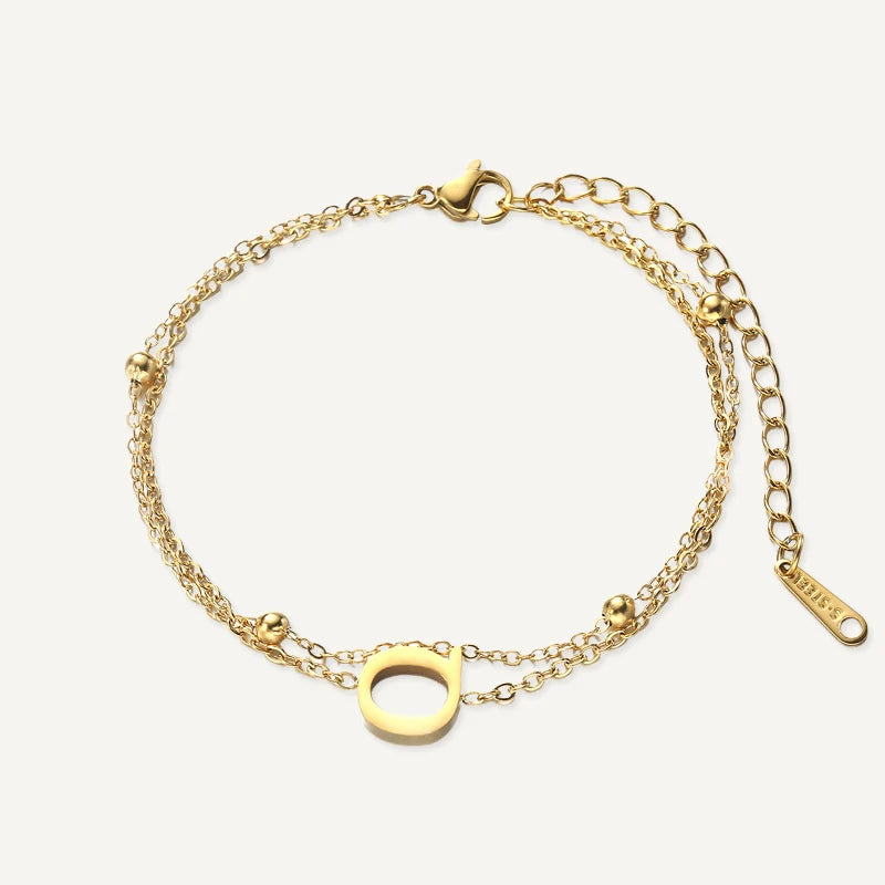 Bracelet Double Chaîne Initiale Or Lettre Q