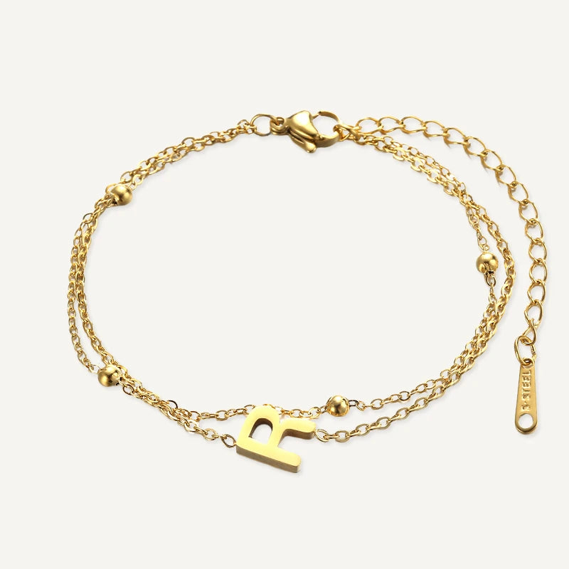 Bracelet Double Chaîne Initiale Or Lettre R