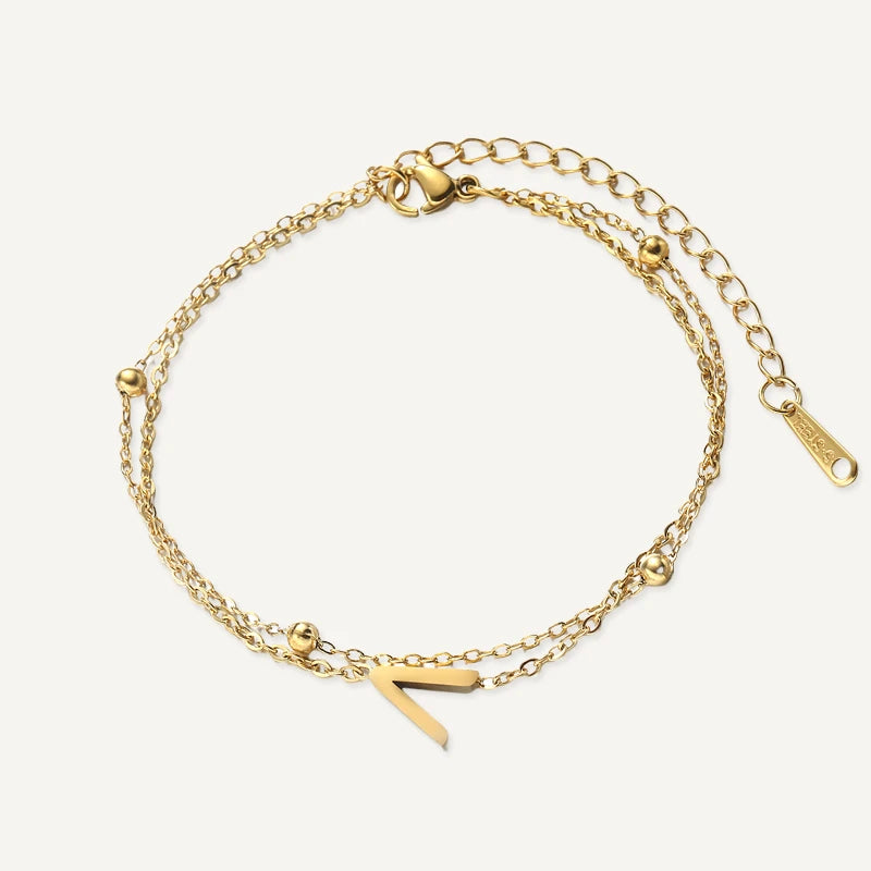 Bracelet Double Chaîne Initiale Or Lettre V