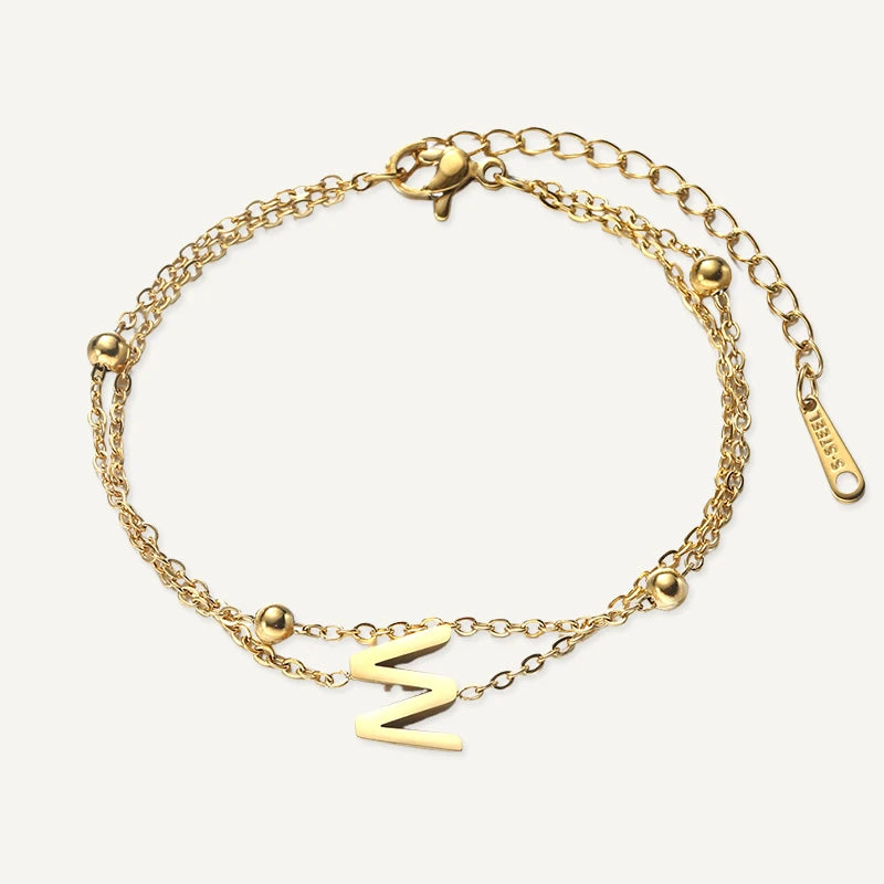 Bracelet Double Chaîne Initiale Or Lettre W